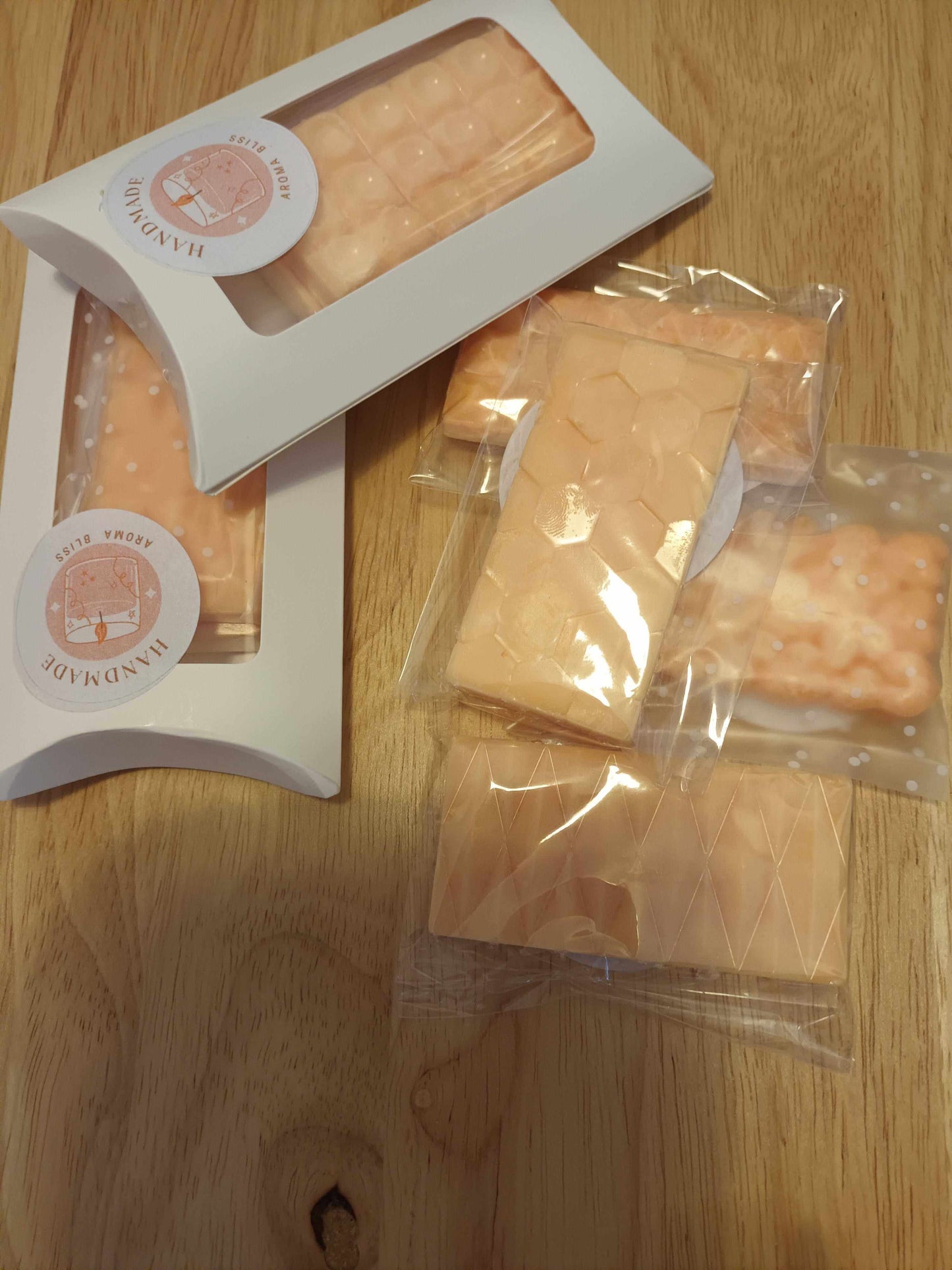 Natural soy wax melts 2 pack in chocolate bar shapes, handmade, highly scented, eco-friendly packaging