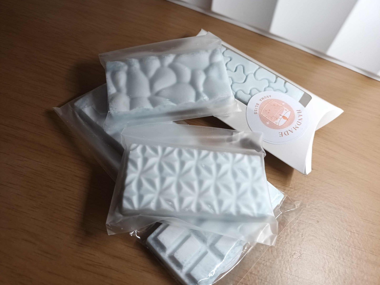 Hand poured natural soy wax melts 2 pack with textured designs, eco-friendly and handmade in the UK
